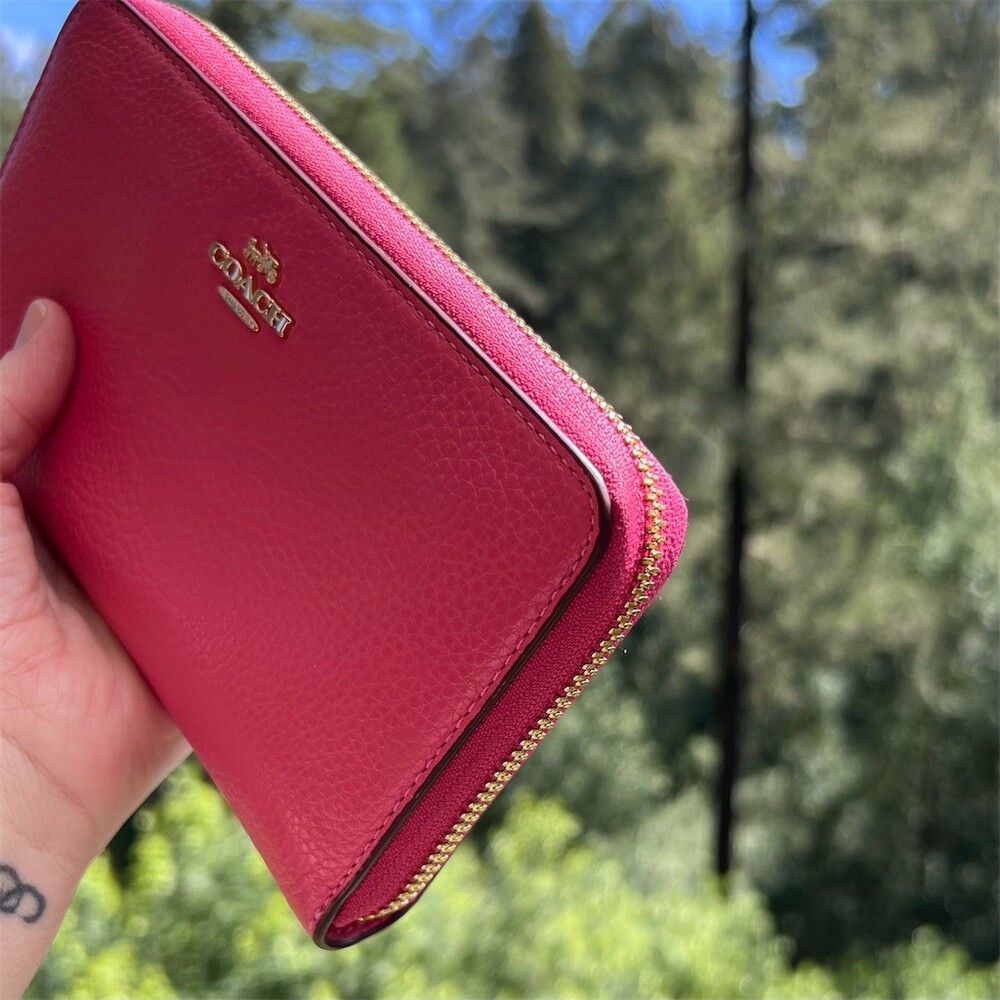 COACH Long Zip-Around Wallet  Pink Pebble Leather w Gold Hardware AUTHENTIC - Picture 10 of 13